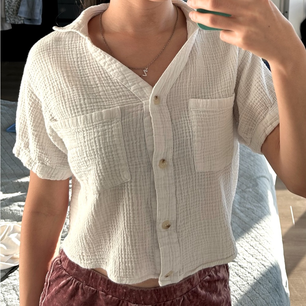 White Button Up Crop Top